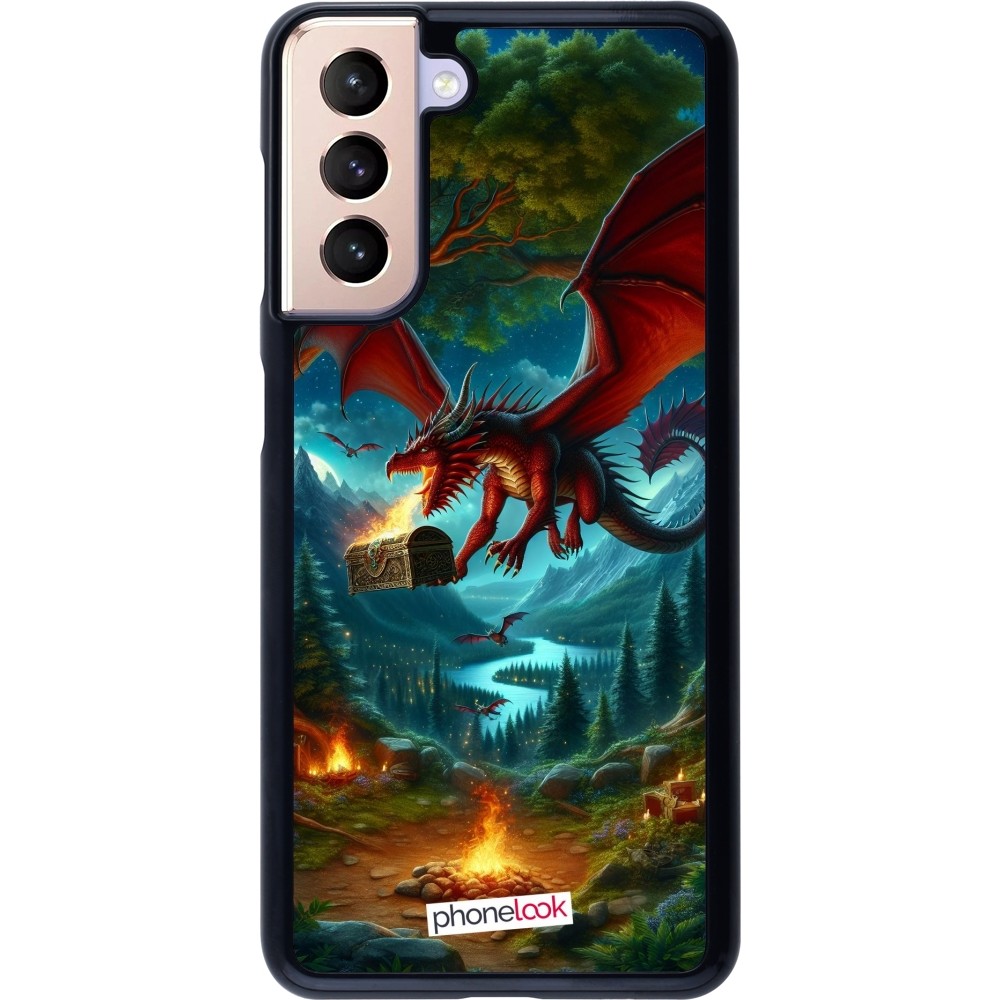 Coque Samsung Galaxy S21 5G - Dragon Volant Forêt Trésor