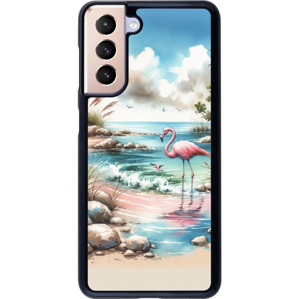 Coque Samsung Galaxy S21 5G - Flamant rose aquarelle