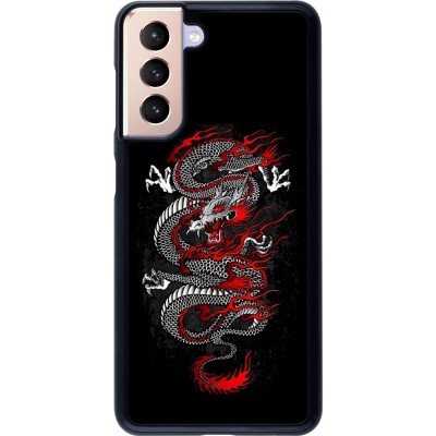 Coque Samsung Galaxy S21 5G - Japanese style Dragon Tattoo Red Black