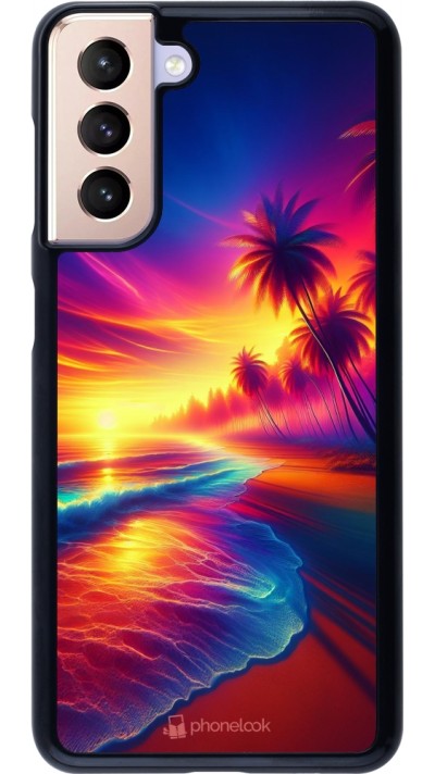 Coque Samsung Galaxy S21 5G - Plage coucher soleil flashy