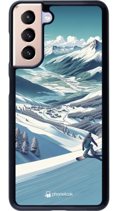 Coque Samsung Galaxy S21 5G - Snowboarder Montagne