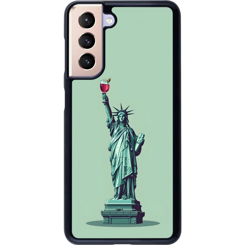 Coque Samsung Galaxy S21 5G - Wine Statue de la liberté avec un verre de vin