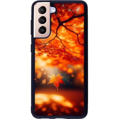 Coque Samsung Galaxy S21 5G - Silicone rigide noir Automne Magique Orange