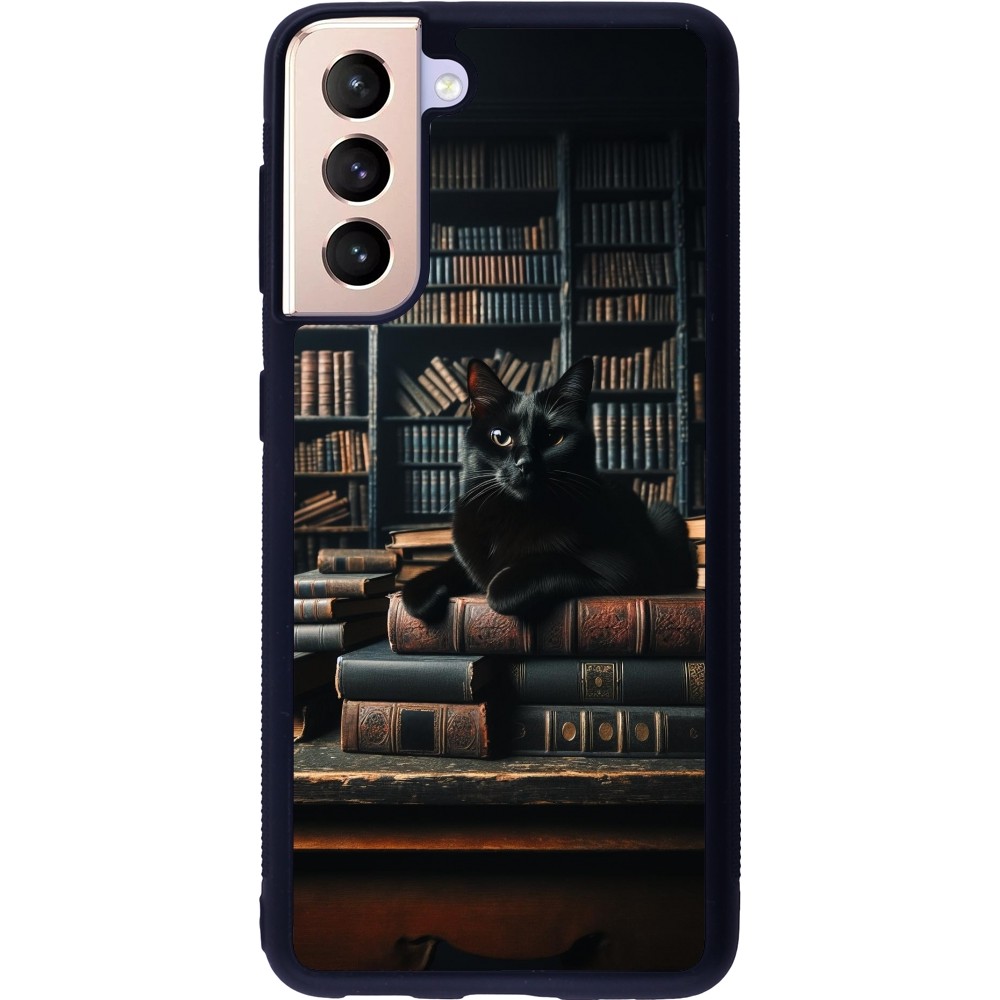 Coque Samsung Galaxy S21 5G - Silicone rigide noir Chat livres sombres