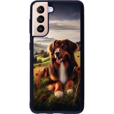 Coque Samsung Galaxy S21 5G - Silicone rigide noir Chien Campagne Suisse