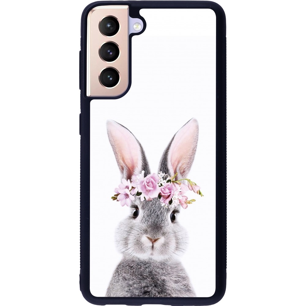 Coque Samsung Galaxy S21 5G - Silicone rigide noir Easter 2023 flower bunny