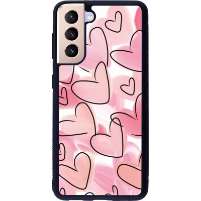 Coque Samsung Galaxy S21 5G - Silicone rigide noir Easter 2023 pink hearts