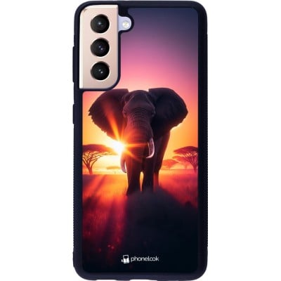 Coque Samsung Galaxy S21 5G - Silicone rigide noir Elephant Sunrise Beauty