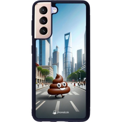 Coque Samsung Galaxy S21 5G - Silicone rigide noir Emoji Caca walk