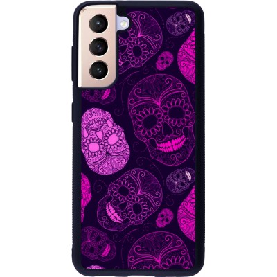 Coque Samsung Galaxy S21 5G - Silicone rigide noir Halloween 2023 pink skulls