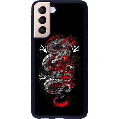 Coque Samsung Galaxy S21 5G - Silicone rigide noir Japanese style Dragon Tattoo Red Black