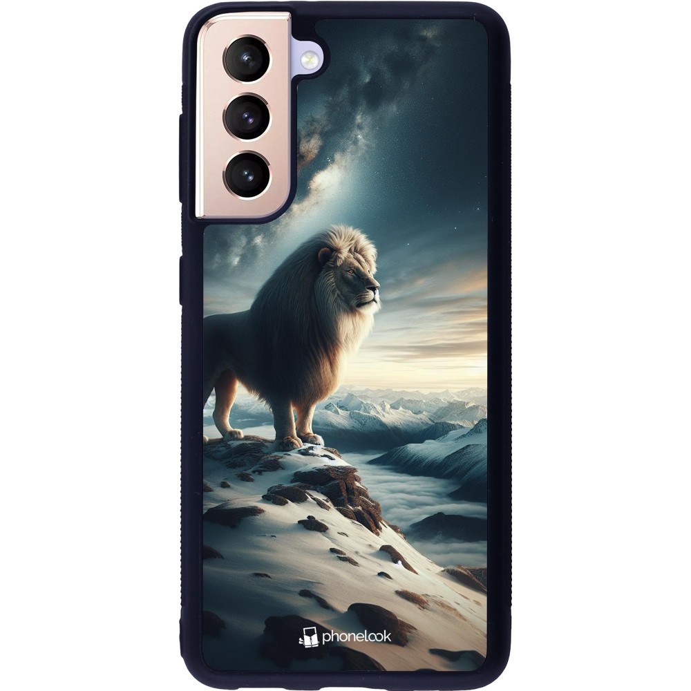 Coque Samsung Galaxy S21 5G - Silicone rigide noir Le lion blanc