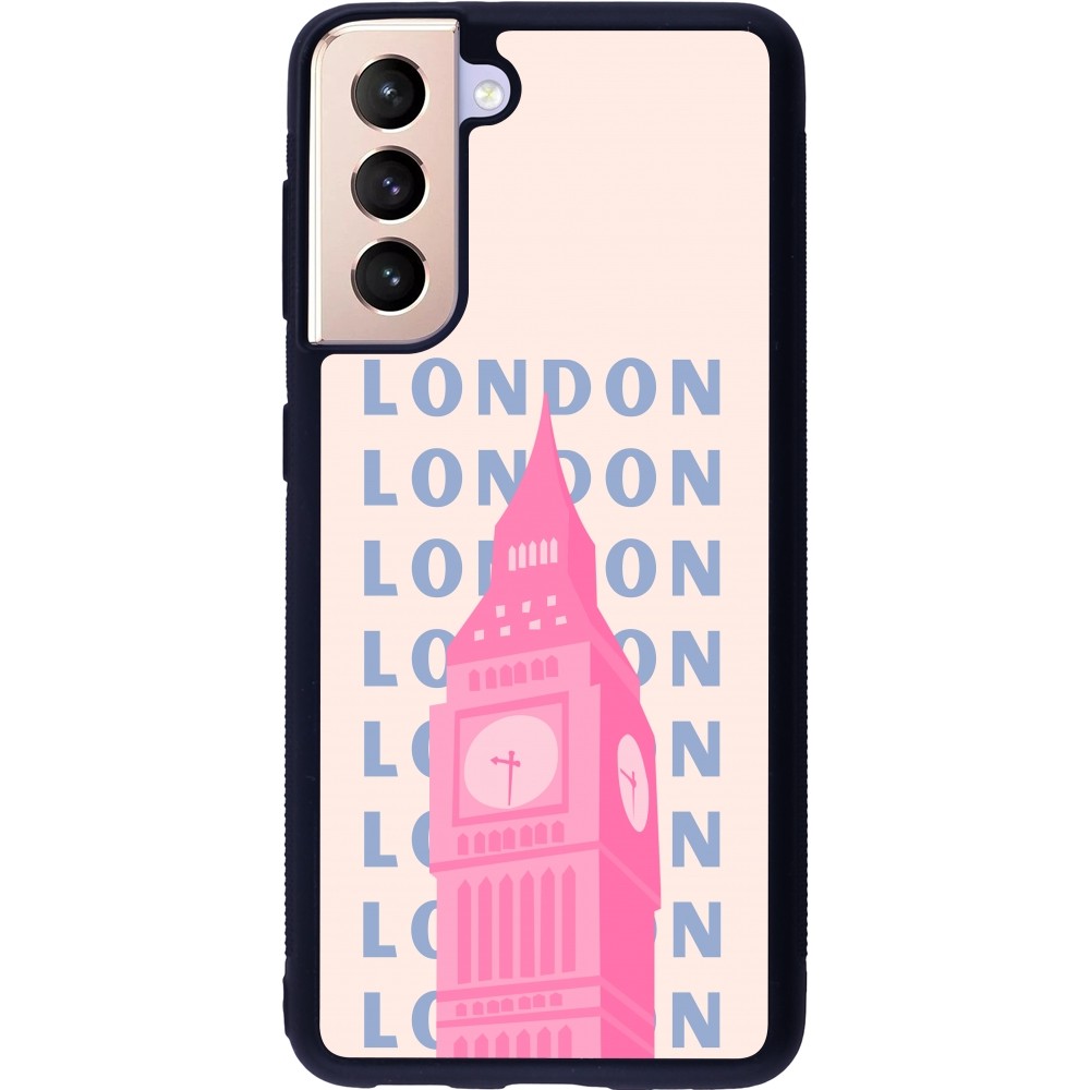 Coque Samsung Galaxy S21 5G - Silicone rigide noir London Pink Print