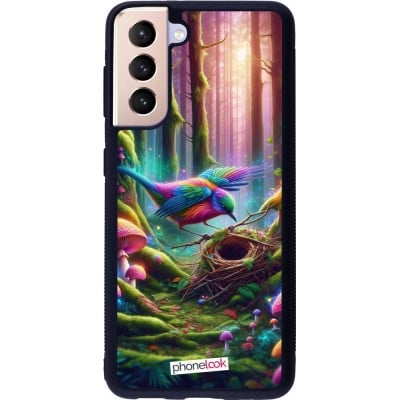 Coque Samsung Galaxy S21 5G - Silicone rigide noir Oiseau Nid Forêt