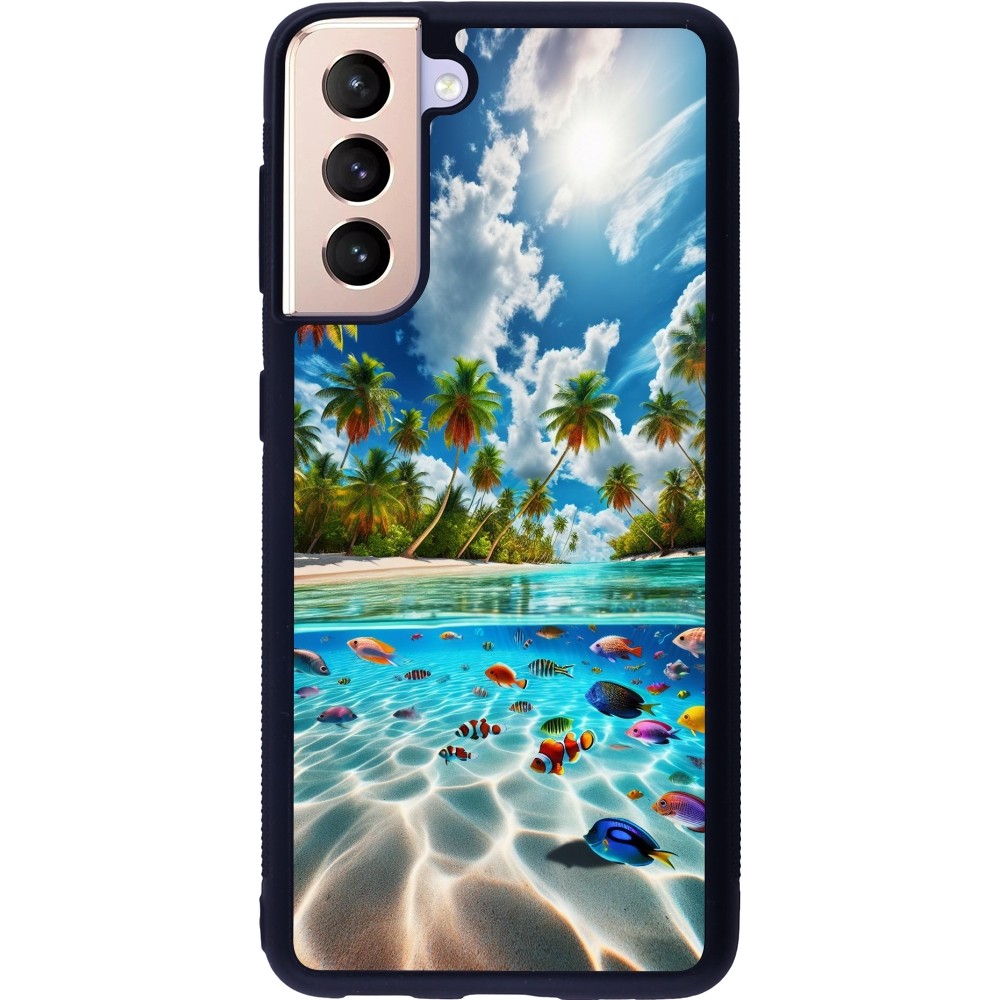 Coque Samsung Galaxy S21 5G - Silicone rigide noir Plage Paradis