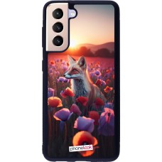 Coque Samsung Galaxy S21 5G - Silicone rigide noir Renard pourpre au crépuscule