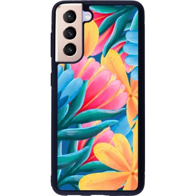 Coque Samsung Galaxy S21 5G - Silicone rigide noir Spring 23 colorful flowers