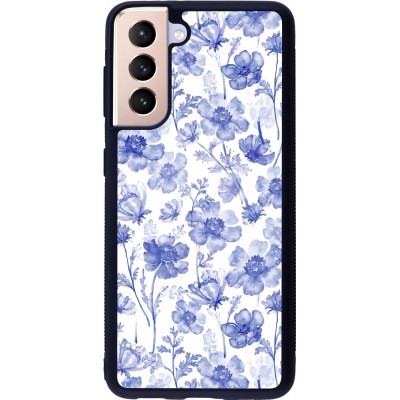 Coque Samsung Galaxy S21 5G - Silicone rigide noir Spring 23 watercolor blue flowers