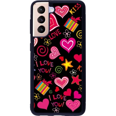 Coque Samsung Galaxy S21 5G - Silicone rigide noir Valentine 2023 love symbols