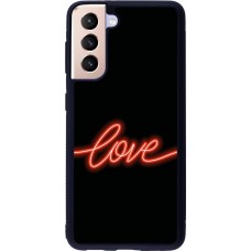 Coque Samsung Galaxy S21 5G - Silicone rigide noir Valentine 2023 neon love