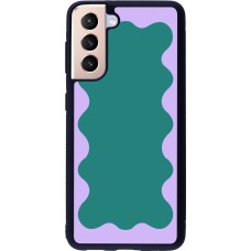 Coque Samsung Galaxy S21 5G - Silicone rigide noir Wavy Rectangle Green Purple