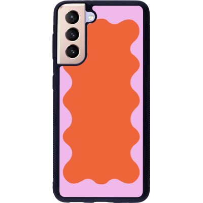 Coque Samsung Galaxy S21 5G - Silicone rigide noir Wavy Rectangle Orange Pink