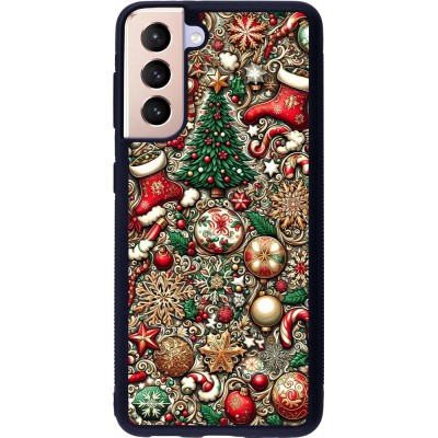 Coque Samsung Galaxy S21 5G - Silicone rigide noir Noël 2023 micro pattern