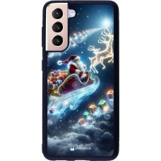 Coque Samsung Galaxy S21 5G - Silicone rigide noir Noël 2023 Père Noël enchanté