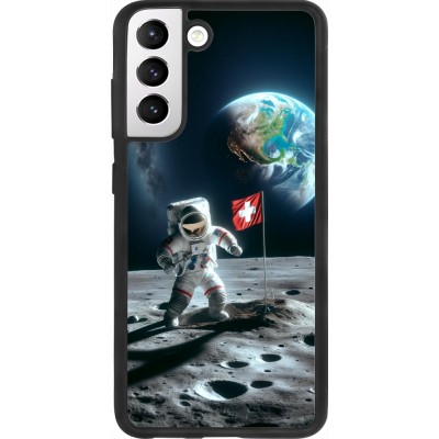 Coque Samsung Galaxy S21 FE 5G - Silicone rigide noir Astro Suisse sur lune