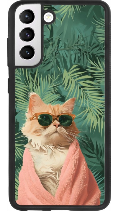 Coque Samsung Galaxy S21 FE 5G - Silicone rigide noir Cat Summer Palms