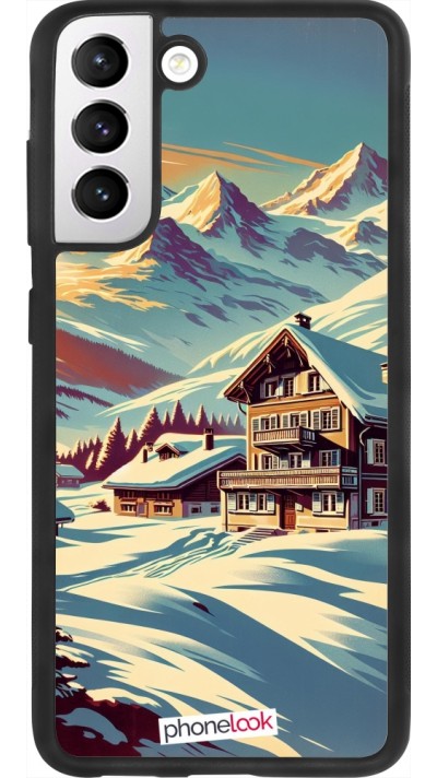 Coque Samsung Galaxy S21 FE 5G - Silicone rigide noir Chalet montagne enneigée