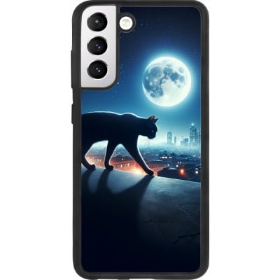 Coque Samsung Galaxy S21 FE 5G - Silicone rigide noir Chat noir sous la pleine lune