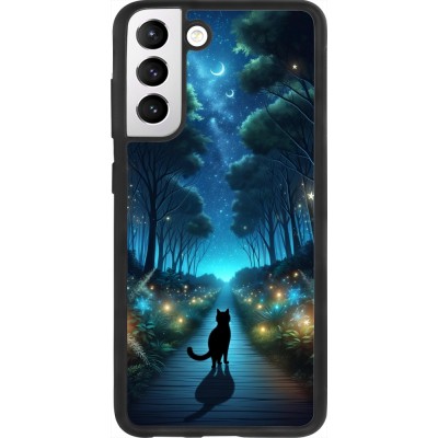 Coque Samsung Galaxy S21 FE 5G - Silicone rigide noir Chat noir promenade