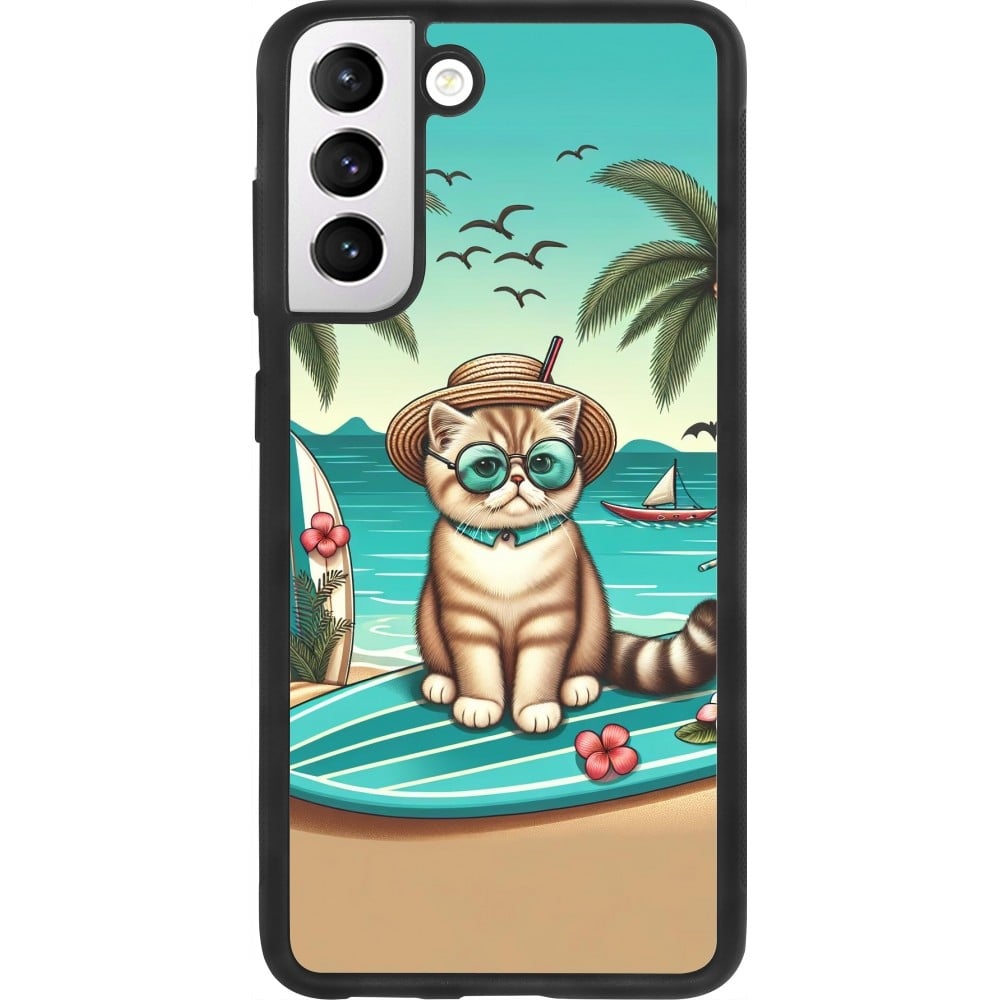 Coque Samsung Galaxy S21 FE 5G - Silicone rigide noir Chat Surf Style