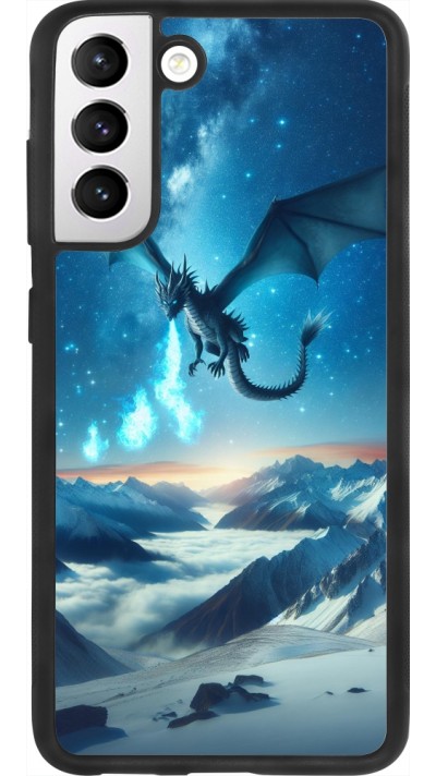 Coque Samsung Galaxy S21 FE 5G - Silicone rigide noir Dragon nocturne montagne