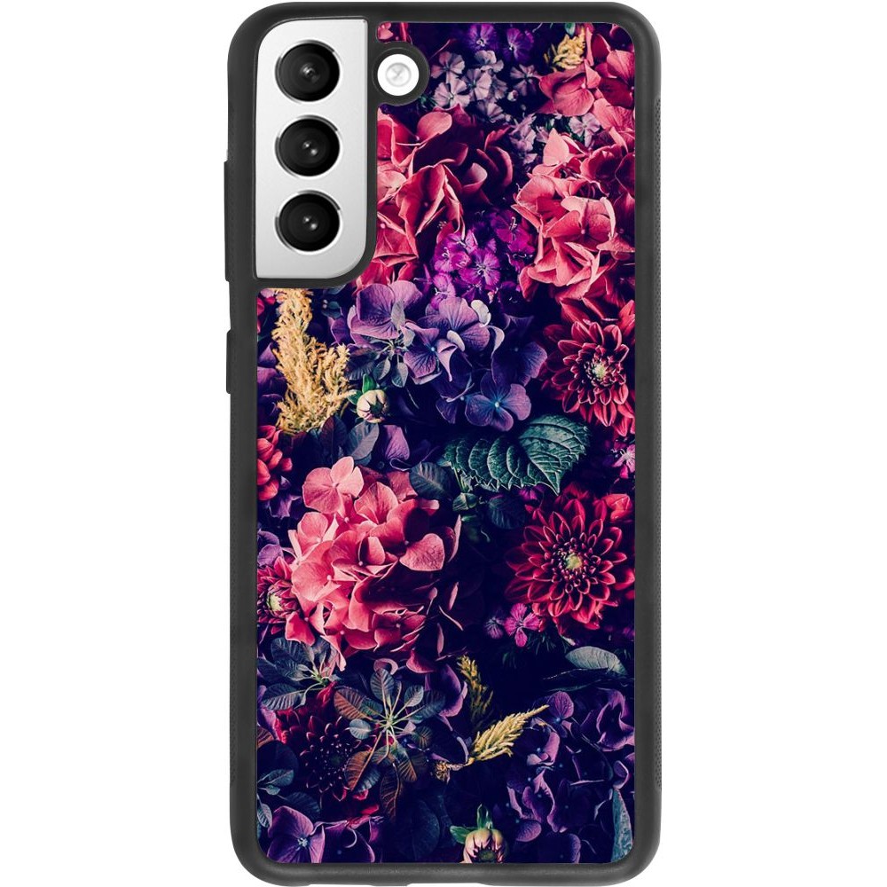 Coque Samsung Galaxy S21 FE 5G - Silicone rigide noir Flowers Dark