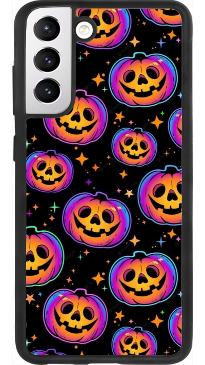 Coque Samsung Galaxy S21 FE 5G - Silicone rigide noir Halloween 2024 rainbow pumpkins