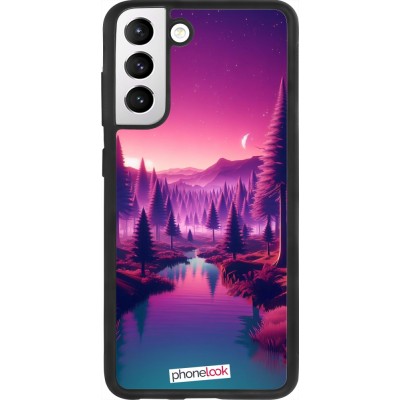 Coque Samsung Galaxy S21 FE 5G - Silicone rigide noir Paysage Violet-Rose