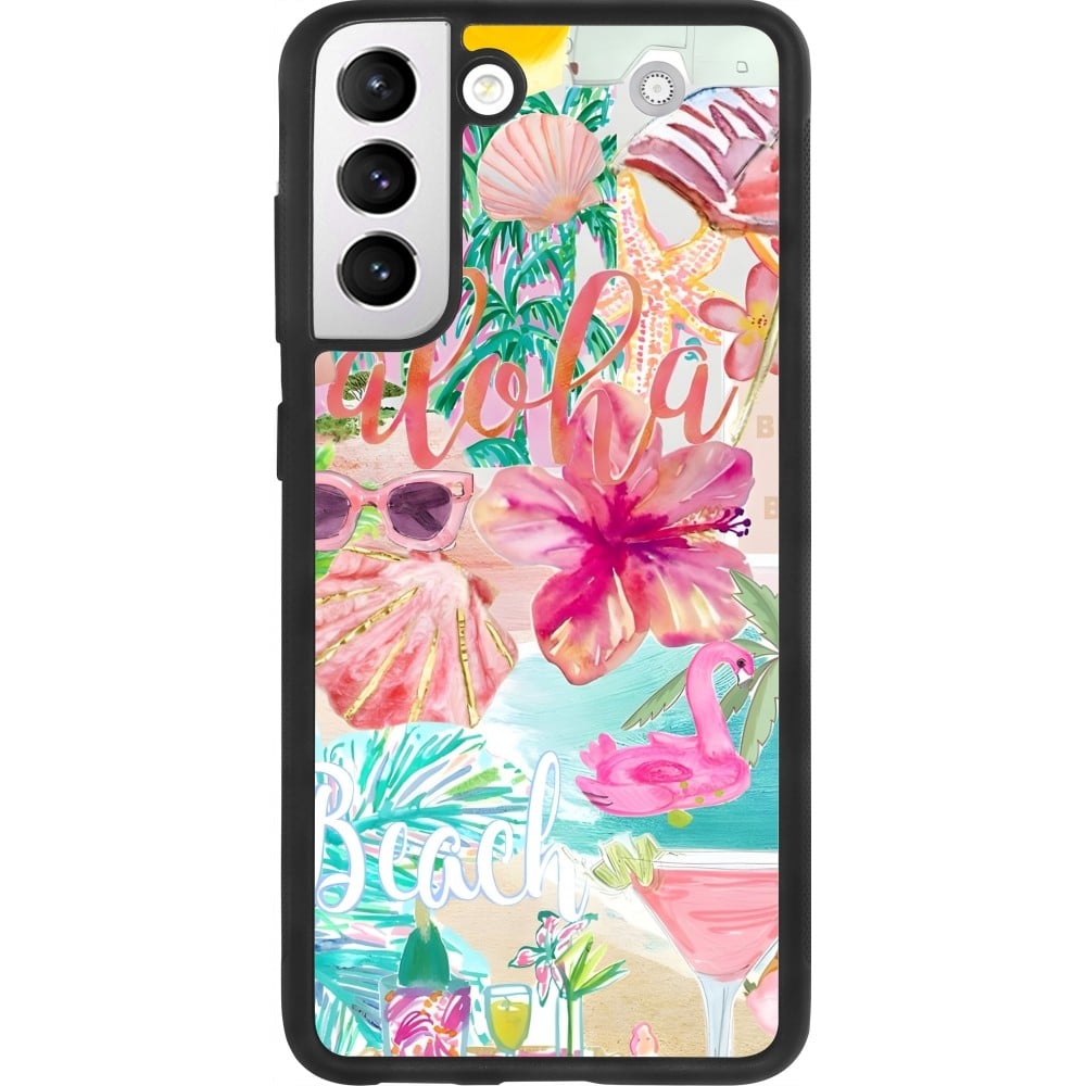 Coque Samsung Galaxy S21 FE 5G - Silicone rigide noir Preppy Collage Aloha