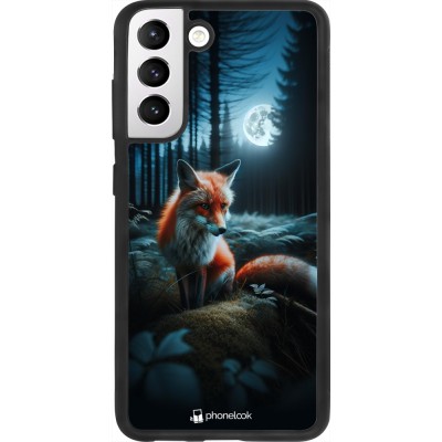 Coque Samsung Galaxy S21 FE 5G - Silicone rigide noir Renard lune forêt