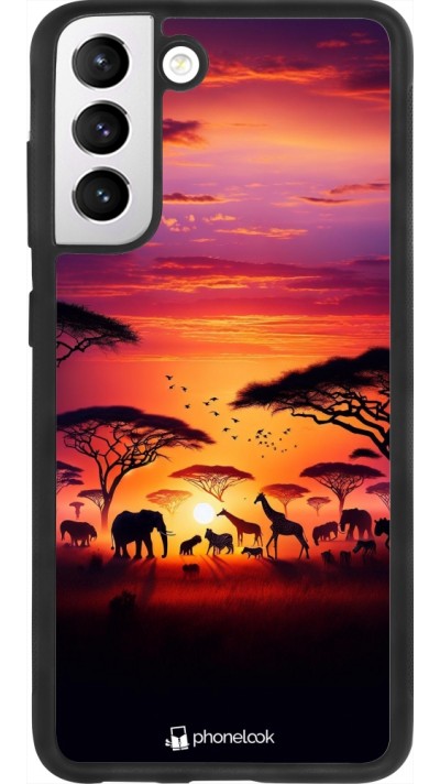 Coque Samsung Galaxy S21 FE 5G - Silicone rigide noir Safari sunset wildlife