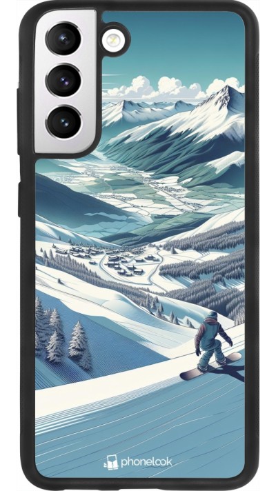 Coque Samsung Galaxy S21 FE 5G - Silicone rigide noir Snowboarder Montagne