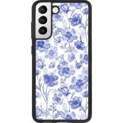 Coque Samsung Galaxy S21 FE 5G - Silicone rigide noir Spring 23 watercolor blue flowers