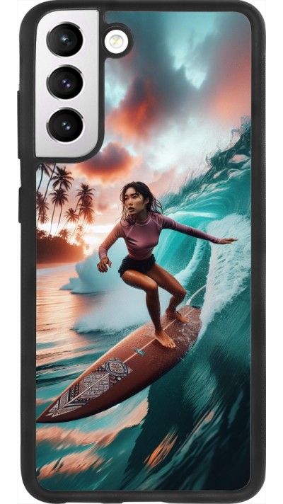 Coque Samsung Galaxy S21 FE 5G - Silicone rigide noir Surfeuse Balinaise