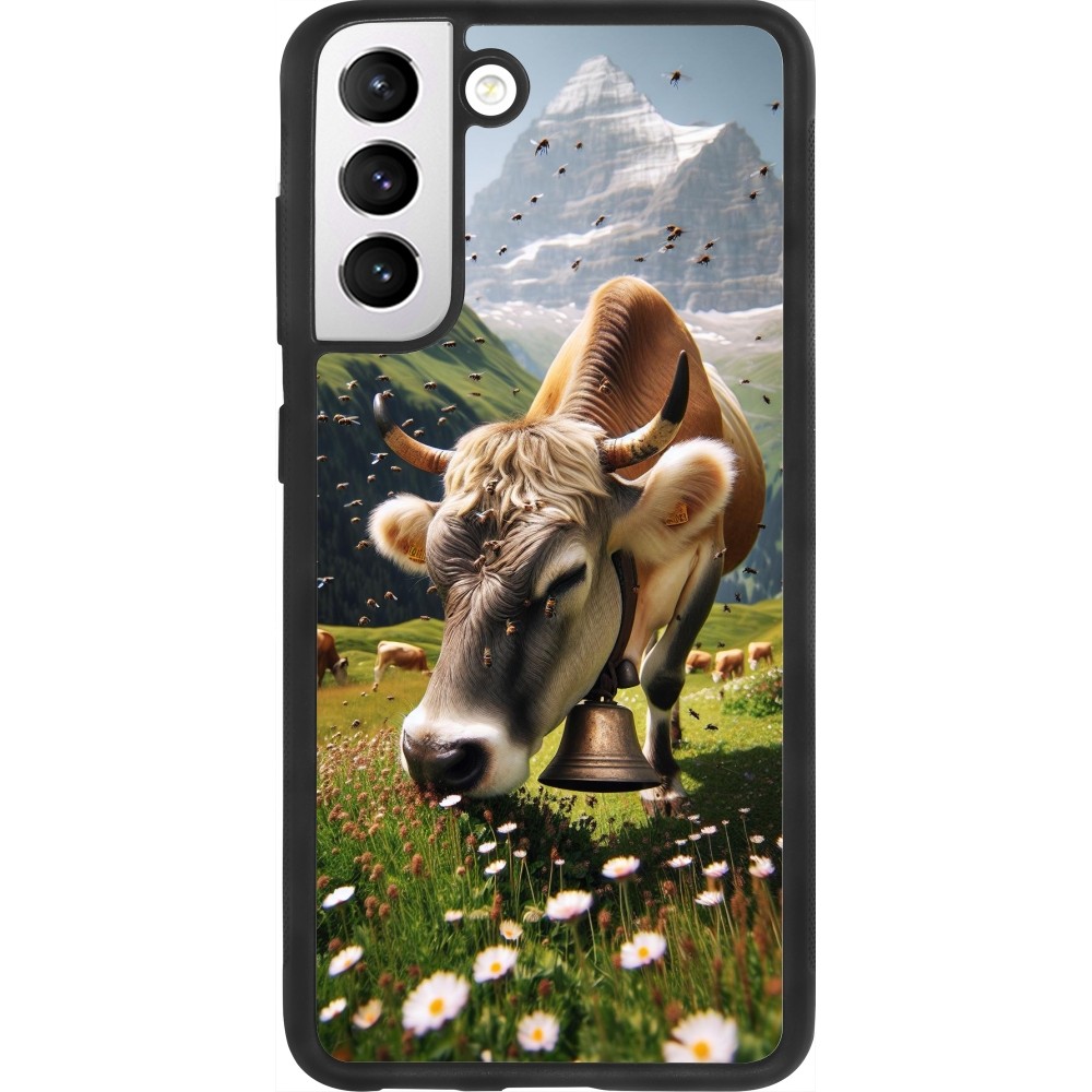 Coque Samsung Galaxy S21 FE 5G - Silicone rigide noir Vache montagne Valais