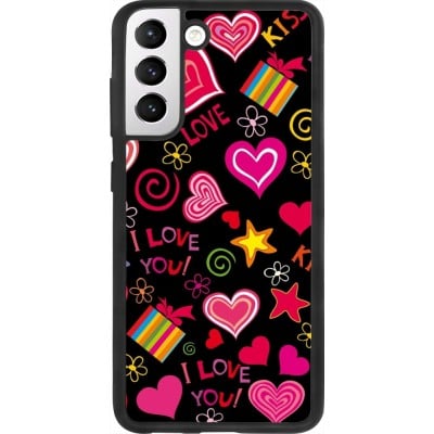 Coque Samsung Galaxy S21 FE 5G - Silicone rigide noir Valentine 2023 love symbols