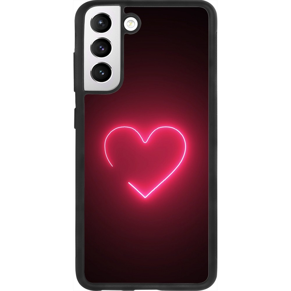 Coque Samsung Galaxy S21 FE 5G - Silicone rigide noir Valentine 2023 single neon heart