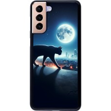 Coque Samsung Galaxy S21+ 5G - Chat noir sous la pleine lune