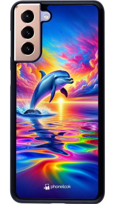 Coque Samsung Galaxy S21+ 5G - Dauphin arc-en-ciel heureux