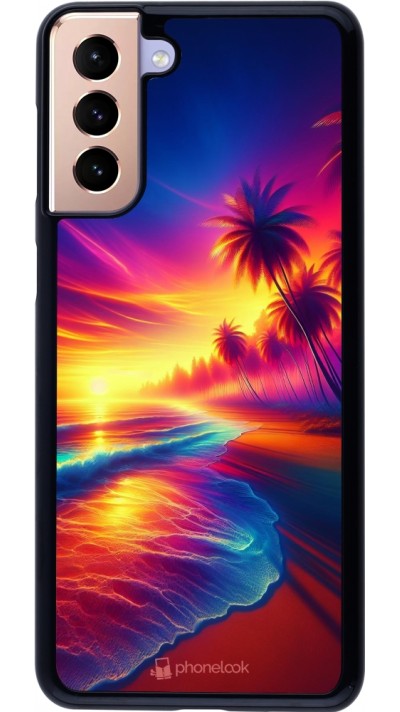 Coque Samsung Galaxy S21+ 5G - Plage coucher soleil flashy